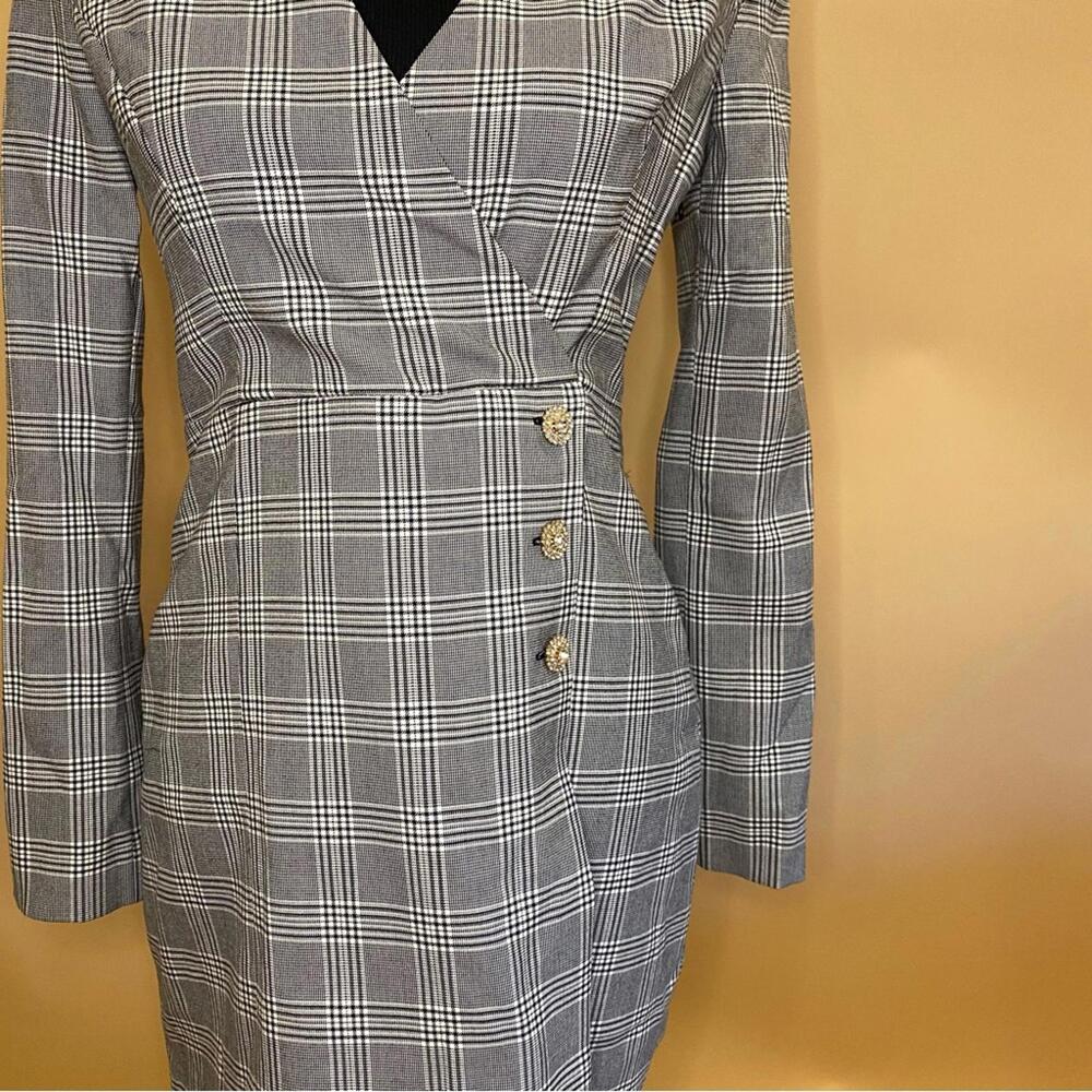 Zara Plaid Blazer Mini Dress Jeweled Buttons Long Sleeve Size S NWT - Picture 6 of 12